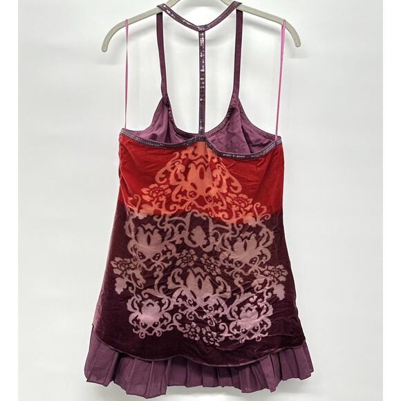 Free People Velvet Burnout Tunic Mini Dress Sz 8 Silk Forbidden Ivy Red Purple - Picture 8 of 12